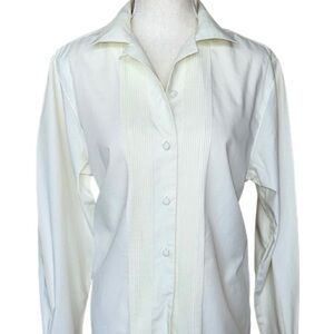 Vintage Talbots Classic Cream Ivory Pin-Tuck Button-Up Blouse Tuxedo Stripe Sz 6